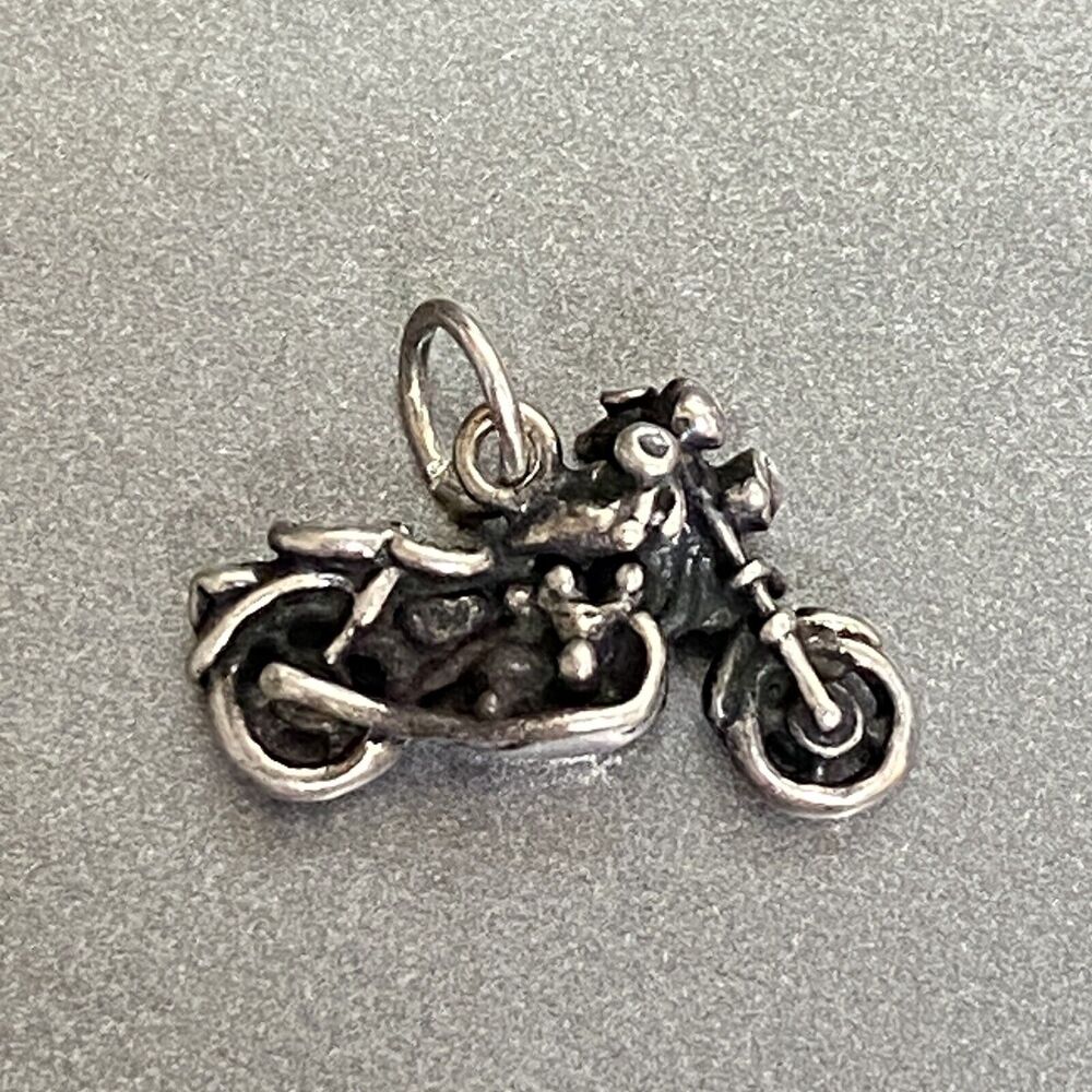 Vintage 925 Sterling Silver Motorcycle & Rider Charm Gift Fathers Day‎